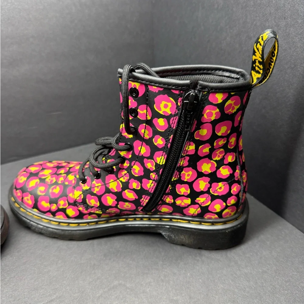Dr. Martens Black and Pink Floral Combat Boots